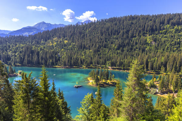 Elevated view of the Caumasee, Flims, District of Imboden, Canton of Grisons, Switzerland, Europe