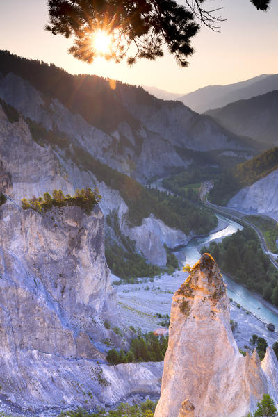 Sunrise from above at Rhine Gorge(Ruinaulta), Flims, District of Imboden, Canton of Grisons, Switzerland, Europe