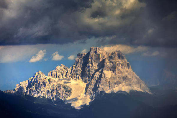 Sunlight on Mount Pelmo after a storm, Province of Belluno, Veneto,  Dolomites, Italy, Europe.