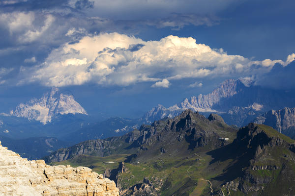 Mount Pelmo and Civetta after summer storm. Veneto,  Dolomites, Italy, Europe.