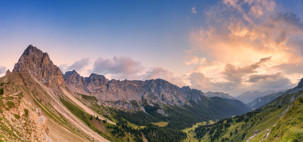 Sunset on San Nicolò Valley, Fassa Valley, Trentino, Dolomites, Italy, Europe.