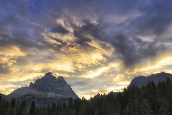 Sunrise at Three Peaks of Lavaredo. Dolomites of Sesto / Sexten, Province of Belluno, Veneto, Italy,  Europe.