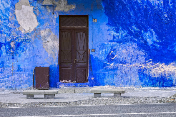 Blue house, Lasnigo, Como province, Lombardy, Italy, Europe