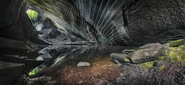 Panoramic view of a cave of molera stone, valle del lanza, Malnate, Varese province, Lombardy, Italy, Europe