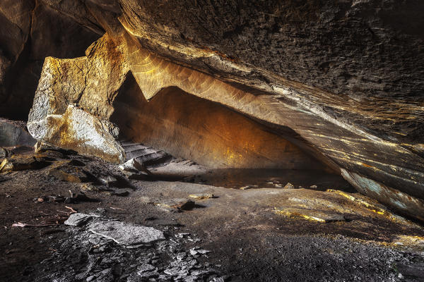 Inside a cave of molera stone, valle del lanza, Malnate, Varese province, Lombardy, Italy, Europe