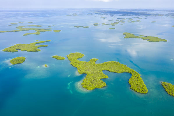 Aerial view of mangroves islands, province of Bocas Del Toro, Panama, Central America