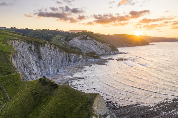Itxaspe, Gipuzkoa, Basque Country, Spain. Playa Sakoneta at sunset