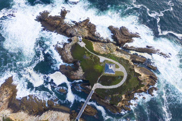 Ribadeo, Province of Lugo, Galicia, Spain. Aerial view of Illa Pancha lighthouse