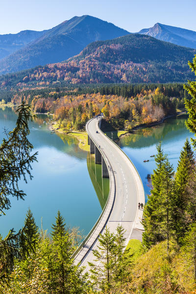 Bad Tölz, Bavaria, Germany, Europe. Sylvenstein bridge in autumn season