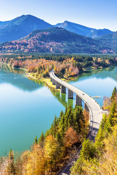 Bad Tölz, Bavaria, Germany, Europe. Sylvenstein bridge in autumn season