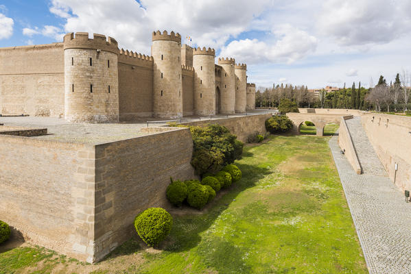 External view of Aljaferia palace. Zaragoza, Aragon, Spain, Europe