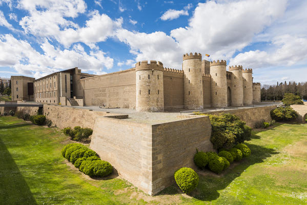 External view of Aljaferia palace. Zaragoza, Aragon, Spain, Europe