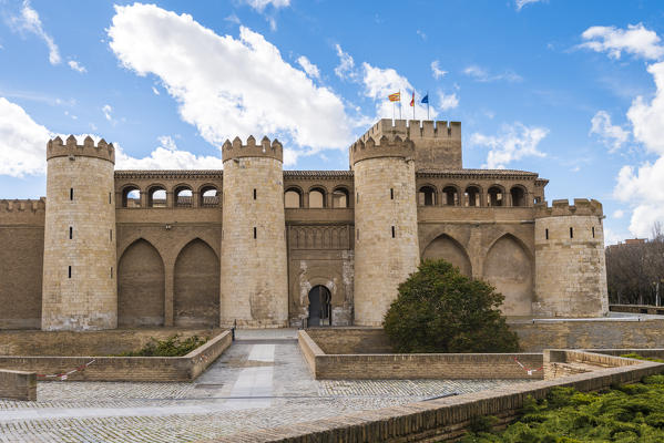 External view of Aljaferia palace. Zaragoza, Aragon, Spain, Europe