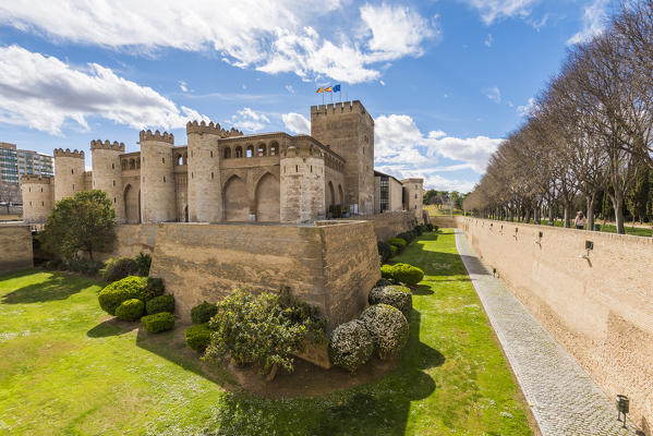 External view of Aljaferia palace. Zaragoza, Aragon, Spain, Europe