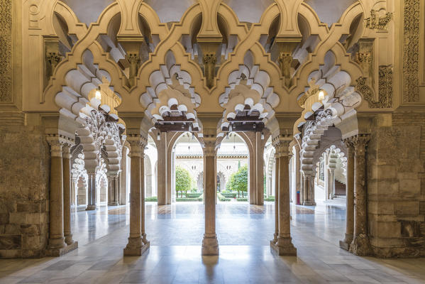 Interior view of Aljaferia palace. Zaragoza, Aragon, Spain, Europe