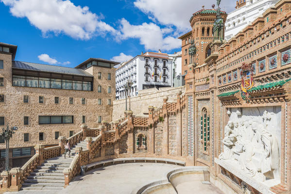 A tourist climb the stairs on the Escalinada del Ovalo. Teruel, Aragon, Spain, Europe (MR)