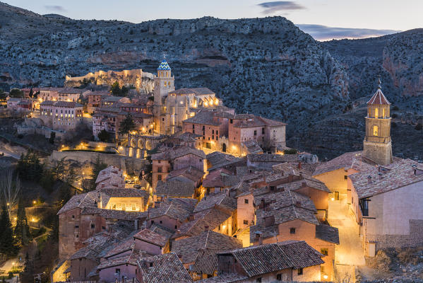 Albarracin town at dusk. Albarracin, Teruel, Aragon, Spain, Europe