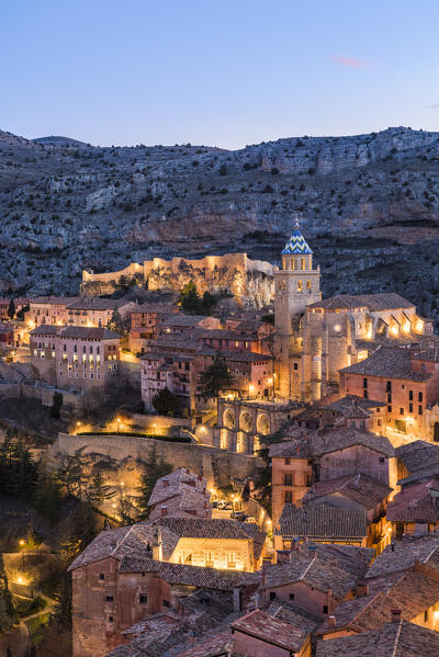 Albarracin town at dusk. Albarracin, Teruel, Aragon, Spain, Europe