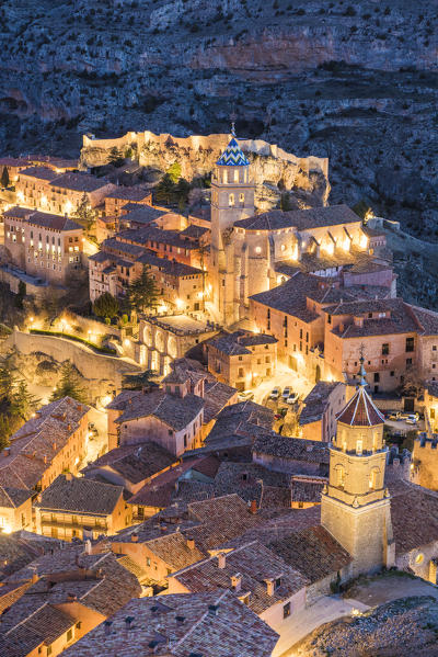 Albarracin town at dusk. Albarracin, Teruel, Aragon, Spain, Europe