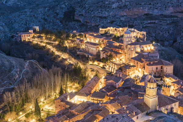 Albarracin town at dusk. Albarracin, Teruel, Aragon, Spain, Europe