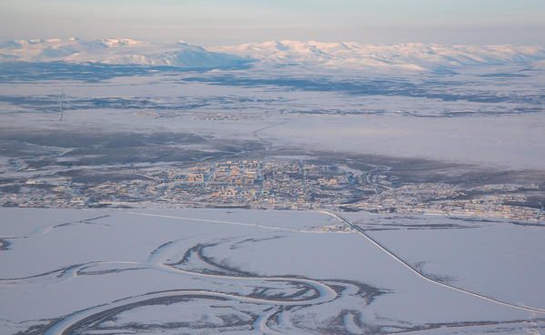 The winter view of Salekhard from above. Salekhard, Yamalo-Nenets autonomous okrug, Siberia, Russia