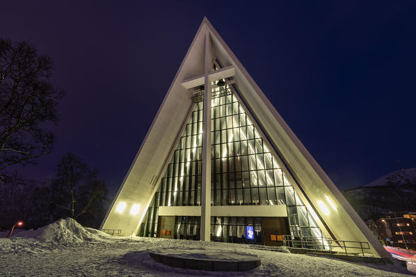 the Arctic Cathedral in winter day, called Ishavskatedralen, Tromso, Troms county, Northen Norway, Europe