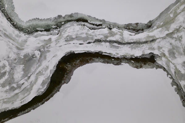 Abstract view of the conformation of the ice taken from the drone, Tromso, Troms county, Northen Norway, Europe