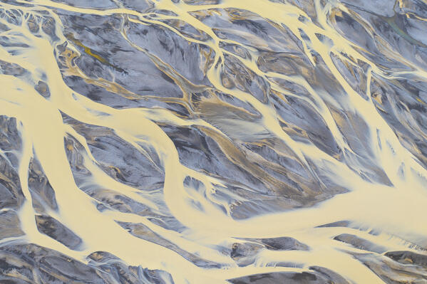 aerial abstract taken by drone of icelandic river during a summer day, Sudurland, Iceland, Europe