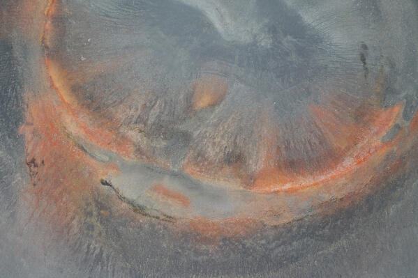 aerial abstract taken by drone of icelandic volcanic area during a summer day, Landlammalaugar, Sudurland, Iceland, Europe