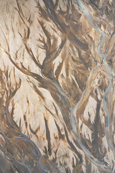 aerial abstract taken by drone of icelandic river during a summer day, Sudurland, Iceland, Europe