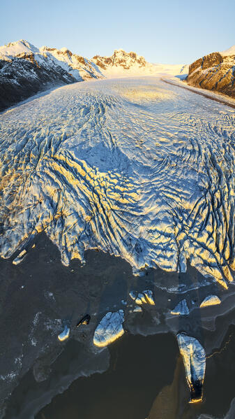 aerial view taken by drone of Skaftafellsjokull glacier, Austurland, Iceland, Europe