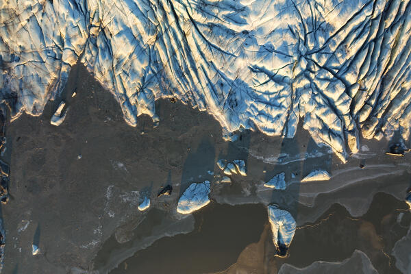 aerial view taken by drone of Skaftafellsjokull glacier, Austurland, Iceland, Europe