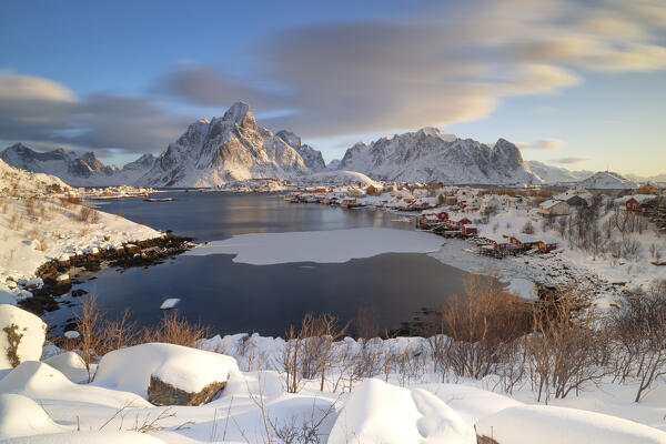 a beauty sunrise captured during an cold winter day in a little fisherman village of Reine, Lofoten island, Norway, Europe