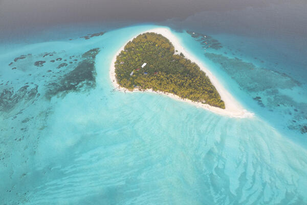aerial view taken from the drone of Mnemba Island during a sunrise, Zanzibar, Tanzania, Africa