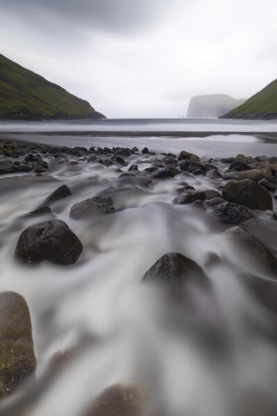 the Risin og Kellingin view from Tjørnuvik village, Sunda municipality, Streymoy, Faroe Islands, Denmark, Scandinavia
