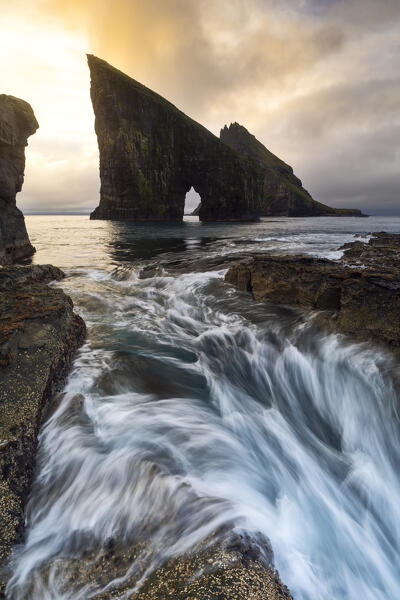 a long exposure to taken the afternoon light at Draganir island during an autumn day, Sorvagur, Faroe Island, Europe