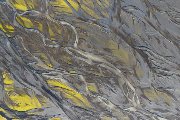 aerial abstract view, taken by drone, of icelandic coloured surface during an autumn day, Iceland, Europe