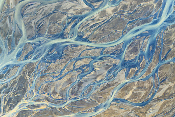 aerial abstract view, taken by drone, of icelandic coloured surface during an autumn day, Iceland, Europe