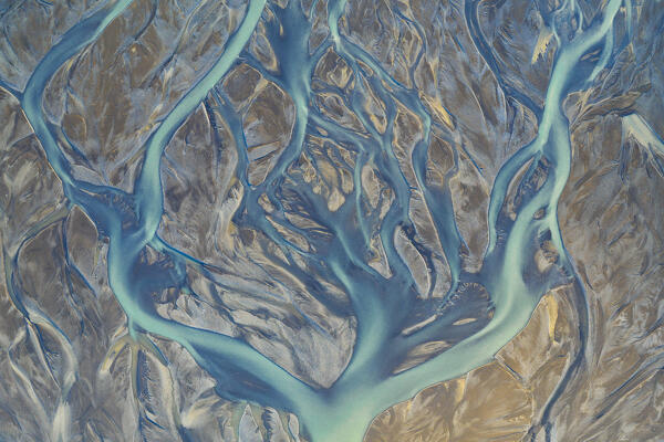 aerial abstract view, taken by drone, of icelandic coloured surface during an autumn day, Iceland, Europe