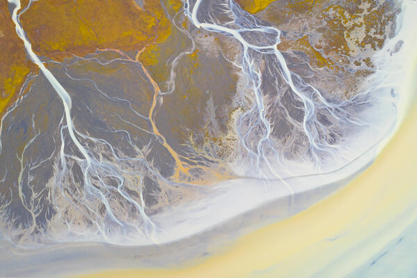 aerial abstract view, taken by drone, of icelandic coloured surface during an autumn day, Iceland, Europe