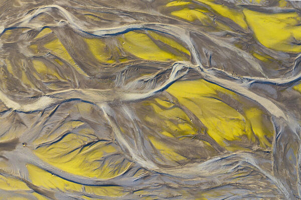 aerial abstract view, taken by drone, of icelandic coloured surface during an autumn day, Iceland, Europe