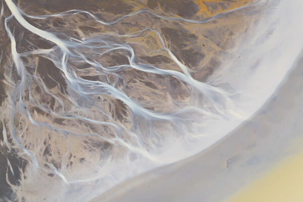 aerial abstract view, taken by drone, of icelandic coloured surface during an autumn day, Iceland, Europe