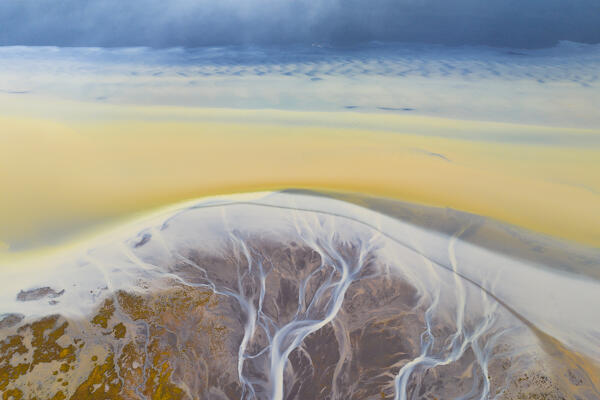 aerial abstract view, taken by drone, of icelandic coloured surface during an autumn day, Iceland, Europe