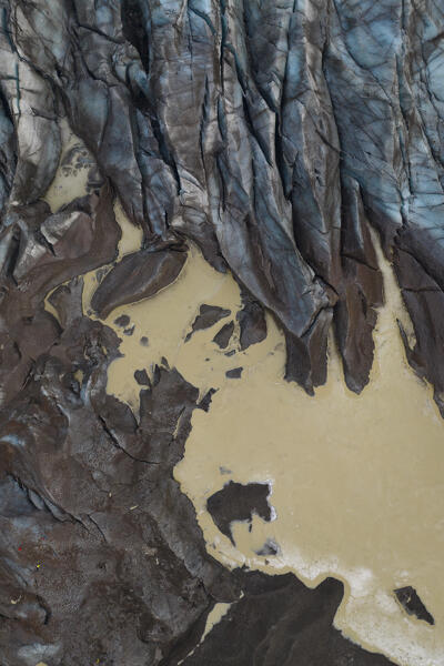 aerial abstract view, taken by drone, of icelandic coloured surface during an autumn day, Iceland, Europe
