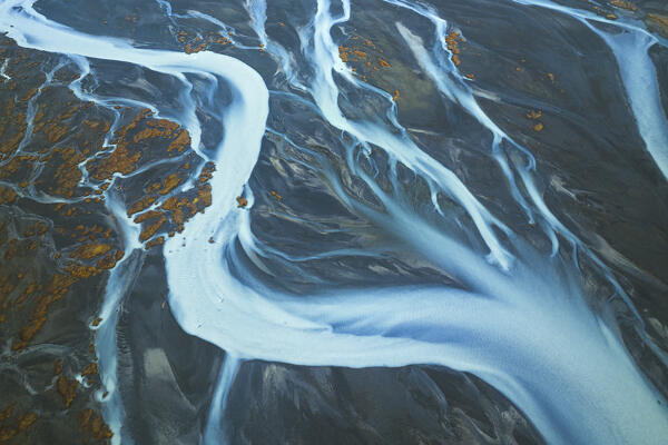 aerial abstract view, taken by drone, of icelandic coloured surface during an autumn day, Iceland, Europe