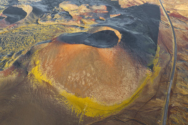 aerial abstract view, taken by drone, of icelandic coloured surface during an autumn day, Iceland, Europe