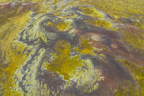 aerial abstract view, taken by drone, of icelandic coloured surface during an autumn day, Iceland, Europe