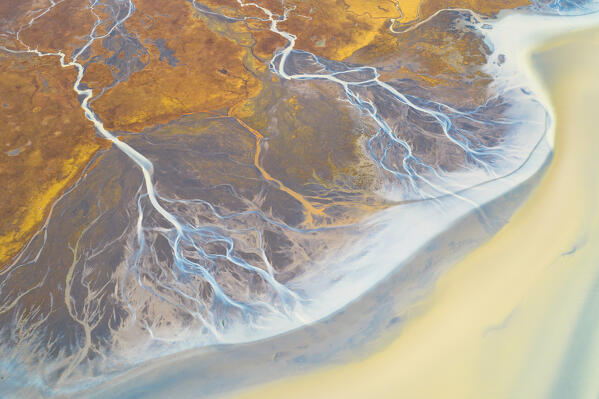 aerial abstract view, taken by drone, of icelandic coloured surface during an autumn day, Iceland, Europe