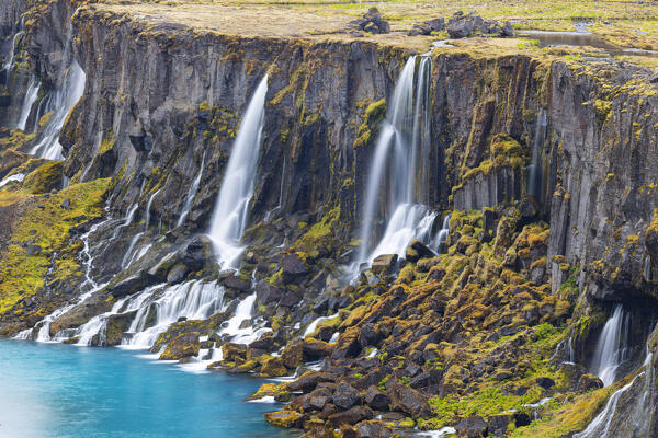aerial view taken by drone of Sigöldugljúfur canyon near to Landmannalaugar park, Iceland, Europe