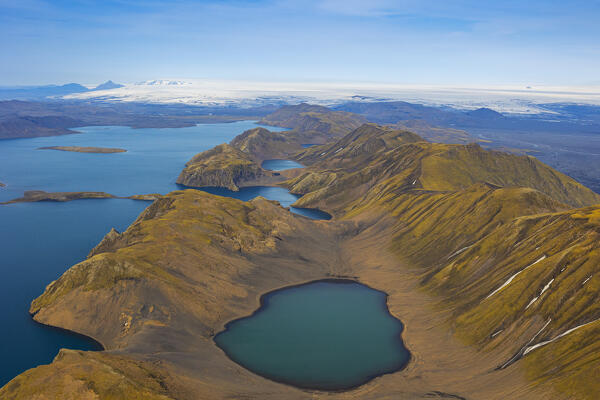 aerial view shooted by airplane of Langisfjor lake in icelandic highlands, Iceland, Europe